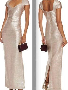 New Herve Leger XXS dress gown rose gold foil bandage $1600.